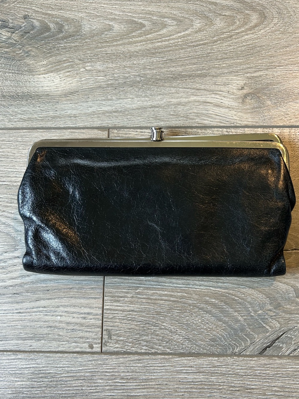 Hobo International Lauren Wallet Black Leather Silver hardware wallet/ Clutch